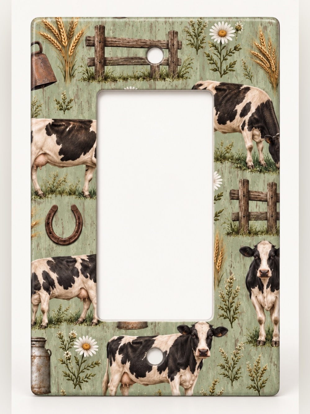 Rustic Dairy Cow Farmhouse Rocker GFCI Wall Plate Holstein Country Decor